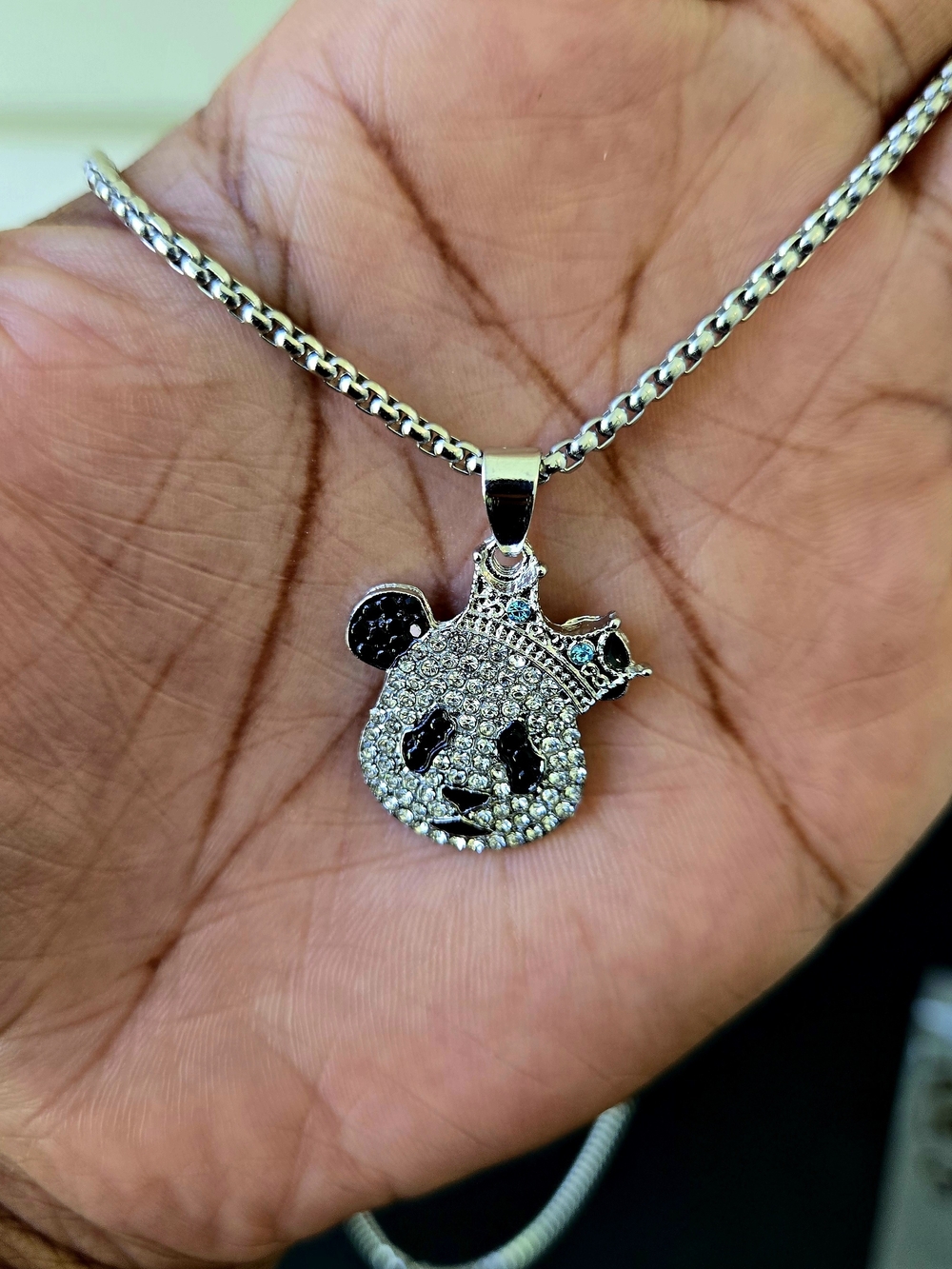 Panda Crown Crystal Pendant Necklace - Silver